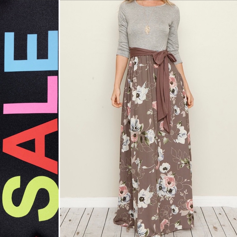 Mocha Brown Floral Three-Quarter Sleeve Ma…